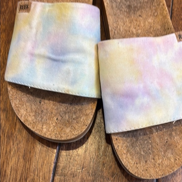 WOMEN'S REEF WATERCOLOR CORK CUSHION SCOUT SLIDE ON BEACH SANDALS SIZE 7 - Picture 7 of 8